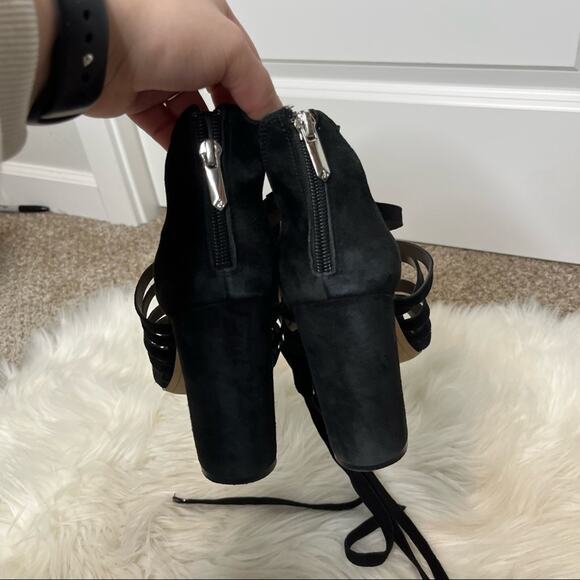Sam Edelman Yarina Black Lace Up Suede Open Toe Heeled Sandals Size 8.5 - Picture 4 of 5